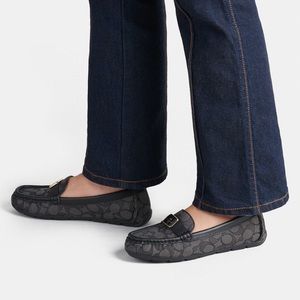 Coach logo canvas Mona loafers drivers shoes 6 black